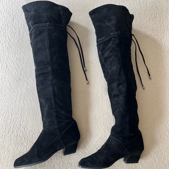 Vintage Black Suede Over-the-Knee Boots 8 - Picture 3 of 12